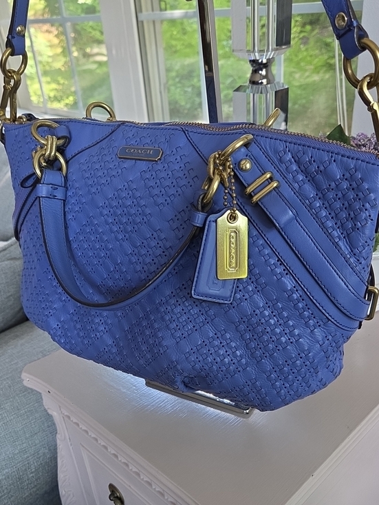 Coach Handbags - COACH Carolina Blue 2012 Madison Sophia Woven Leather Shoulder Bag